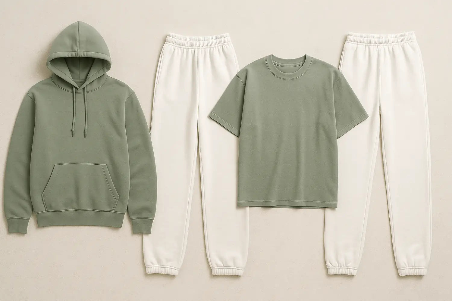 Set: oversized joggers and hoodie in neutral tones as Portugal-made luxury blanks